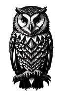 barn owl surrounded by geometric sleave tattoo design idea