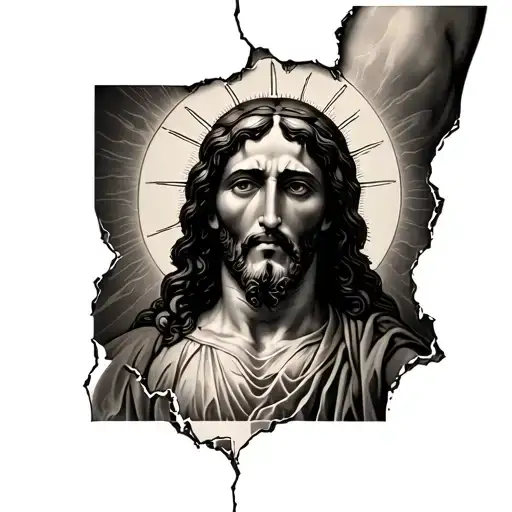 torn skin with Jesus inside tattoo design idea