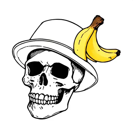 skull wearing a banana as a hat tattoo design idea