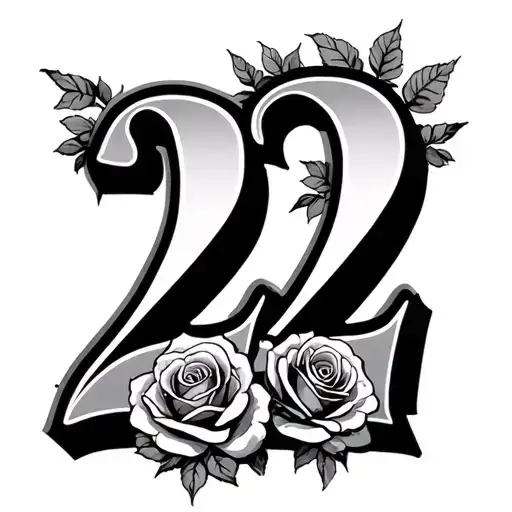 the number 22 with roses  tattoo design idea