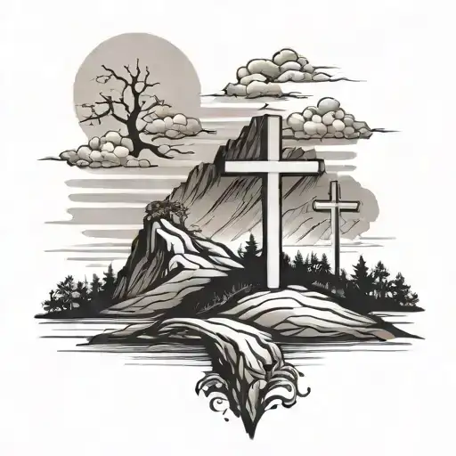 3 cross on a hill tattoo design idea