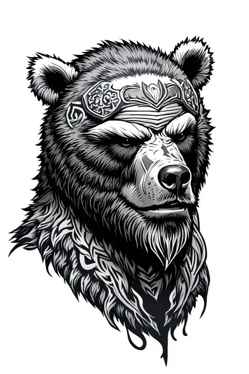 Viking berserker with bear head wearing tattoo design idea