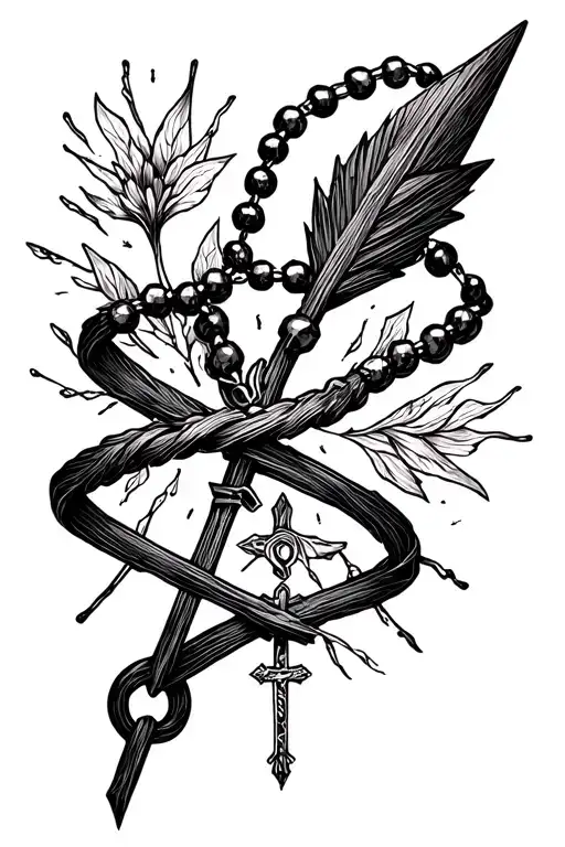 rosary that wraps around a arrow tattoo design idea