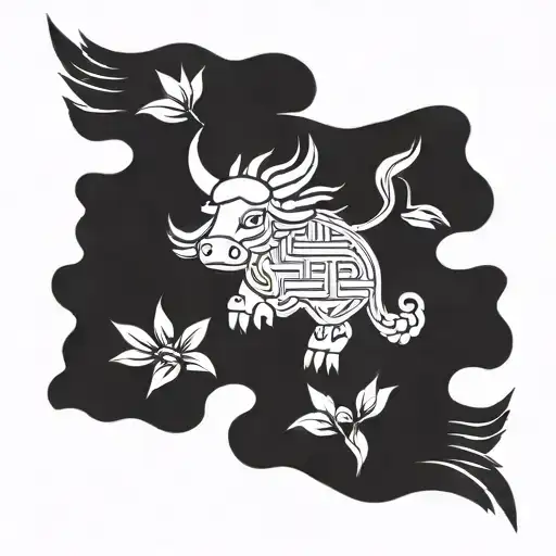 vietnam flag with ox with bamboos tattoo design idea