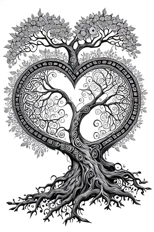 mandala henna style heart labrynth tree growing tattoo design idea