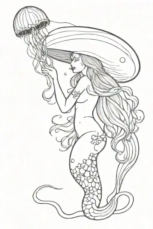 sexy jellyfish mermaid with mushrooms tattoo design idea