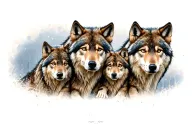 family of two wolves and three cubs surrounded tattoo design idea