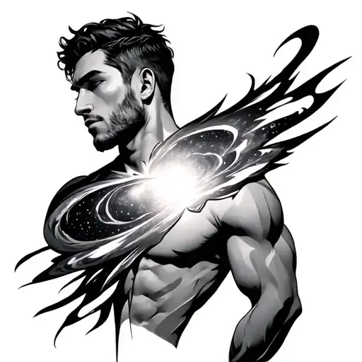 men shoulder galaxy black and white tattoo design idea