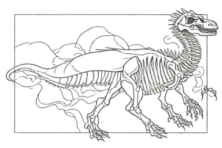 human skeleton riding on a dinosaur skeleton tattoo design idea