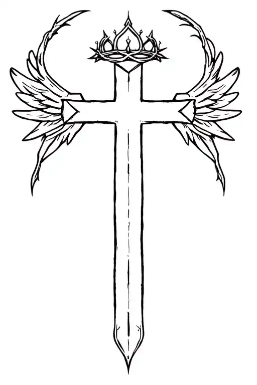 tattoo of a three nail cross with a crown of thorns and wings tattoo design idea