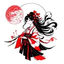 black and red anime character tattoo design idea