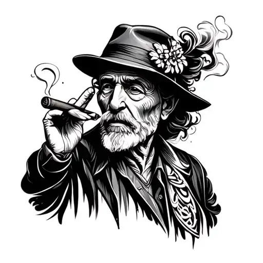 old man smoking cigar and cigar transition into a woman tattoo design idea