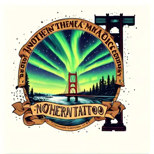 mackinac bridge with northern lights turned tattoo design idea