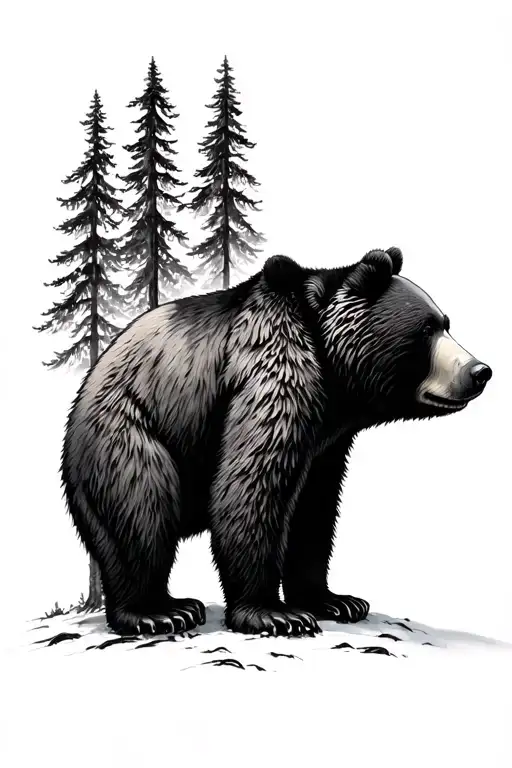 tall tree with momma bear tattoo design idea