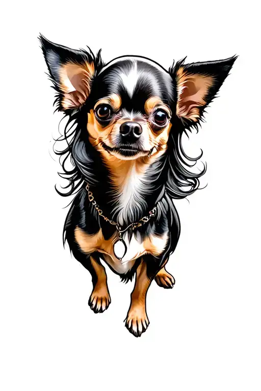 travel, long hair chihuahua tattoo design idea