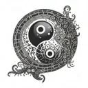 An intricate yin and yang symbol made of programming code and music notes tattoo design idea