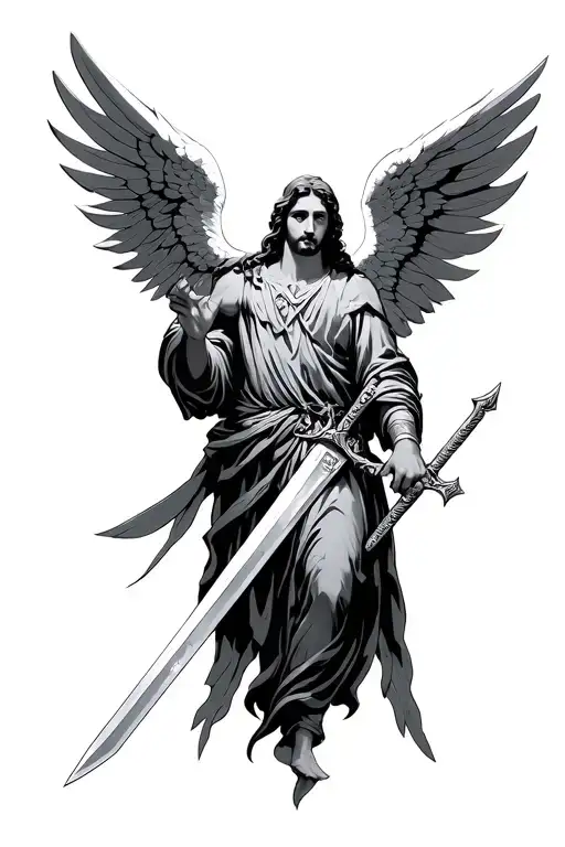 archangel gabriel holding a sword tattoo design idea