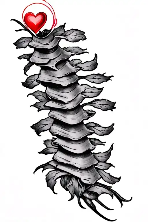 Small short narrow vertical back spine tattoo small heart at top with bible verse  tattoo design idea