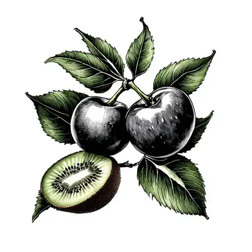kiwi and cherry fruit tattoo design idea