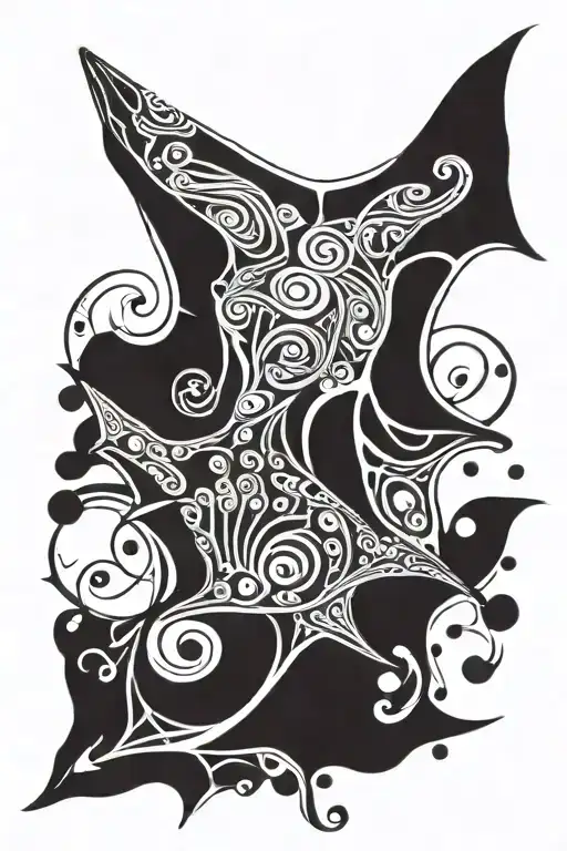 Maori Manta Ray simple 2d caffeine molecule tattoo design idea