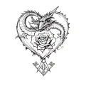 a dragon and a rose tnto a heart surrounding the freemason symbole tattoo design idea