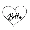 name bella in cursive diagonal in simple heart shape tattoo design idea