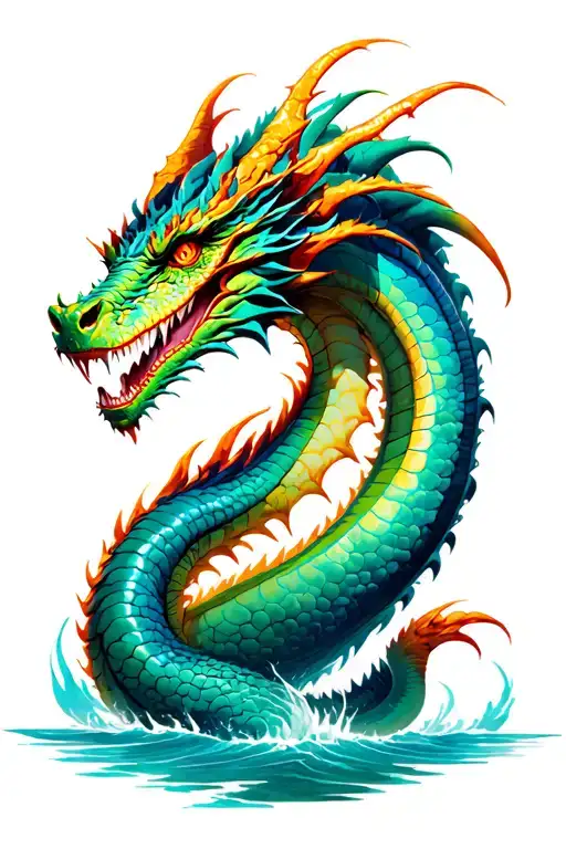 Leviathan dragon emerging tattoo design idea