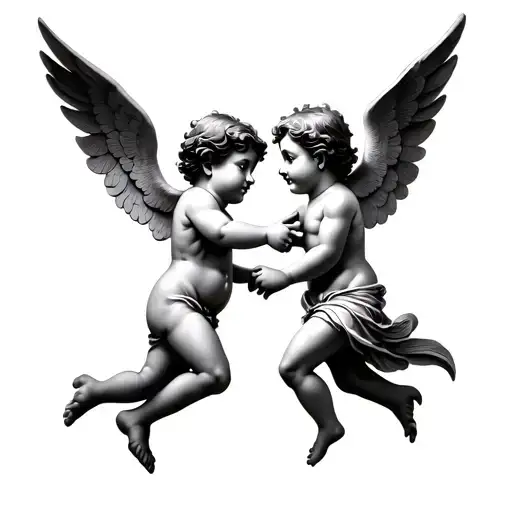 two cherubs flying pointing at each other tattoo design idea