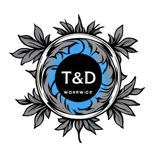 T&D LOGO WITH BACK -BLACK CENTER THAT IS BLACK AND SILKED BLUE COLOR tattoo design idea