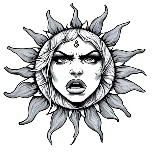 angry lady sun face tattoo tattoo design idea