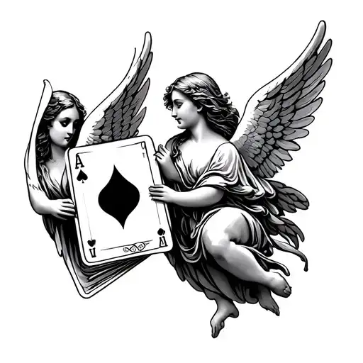 Angels shuffling playing cards tattoo design idea