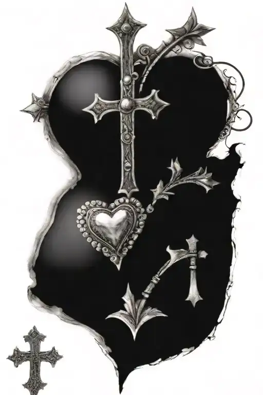heart jewel, henna, cross tattoo design idea