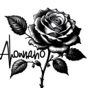 A rose plant,with a stem designed like a heartbeat wave,written the name AKONAHO,the name should be parallel to the stem tattoo design idea