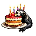 honey badger eating birthday cake tattoo design idea