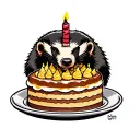 honey badger eating birthday cake tattoo design idea