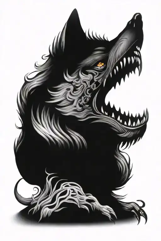 wolf with welsh dragon include fire & the ocean tattoo design idea