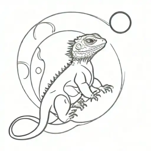 Bearded Dragon moon surrounded tattoo design idea
