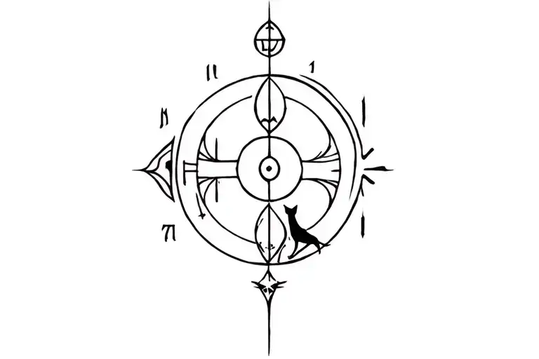 mahakal symbol ,dog , space ,time ,moon, feminine, minimal tattoo design idea