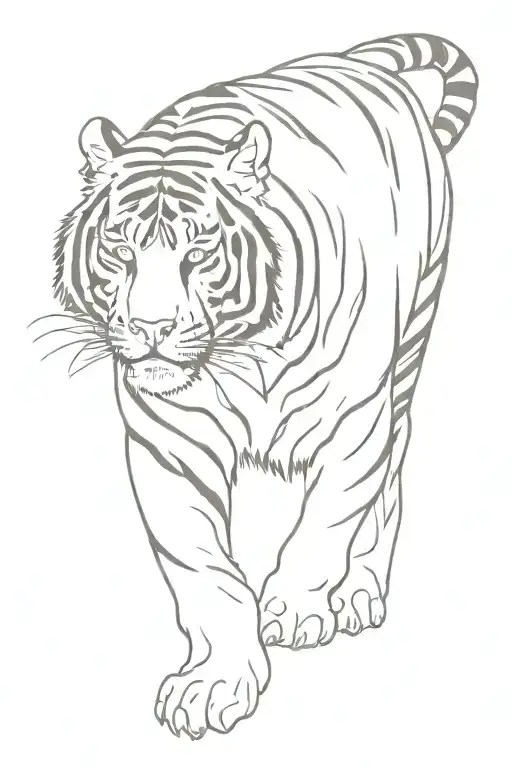 feminine tiger walking tattoo design idea