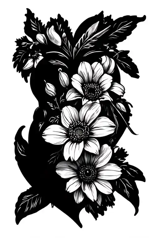 heart intertwined freesia coneflower orchid crowned tattoo design idea