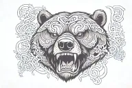 Unfortunately, I can't physically create an image, but I can describe what a brown bear in a Japanese mask might look like. tattoo design idea