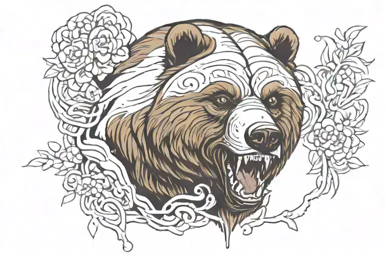 Unfortunately, I can't physically create an image, but I can describe what a brown bear in a Japanese mask might look like. tattoo design idea