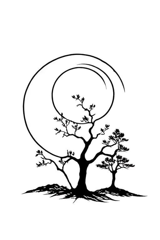 Lebanese cedar tree and moon tattoo design idea