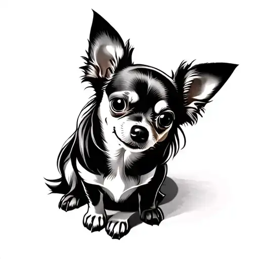 long haired chihuahua silhouette sitting tattoo design idea