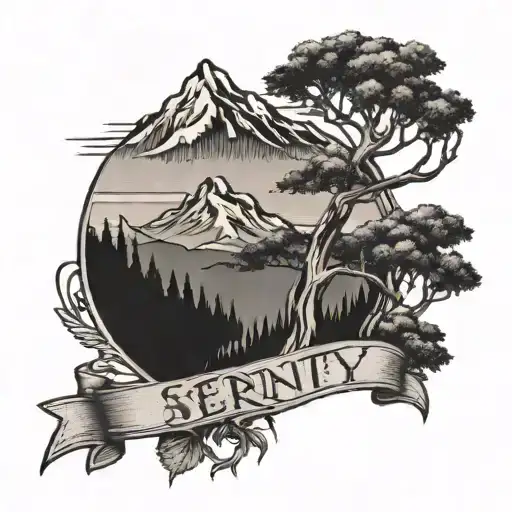mountains, trees, Aries, drug awareness ribbon, epilepsy awareness ribbon, serenity prayer tattoo design idea
