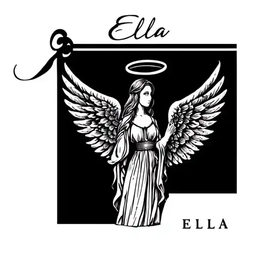 name ella with a halo and wings spread tattoo design idea