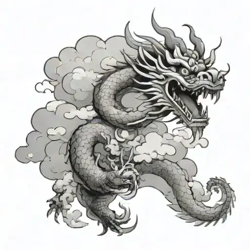 japanese Dragon flying in clouds tattoo design idea