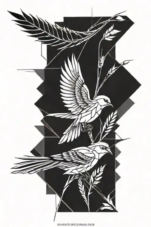 wheat with bird flying tattoo design idea