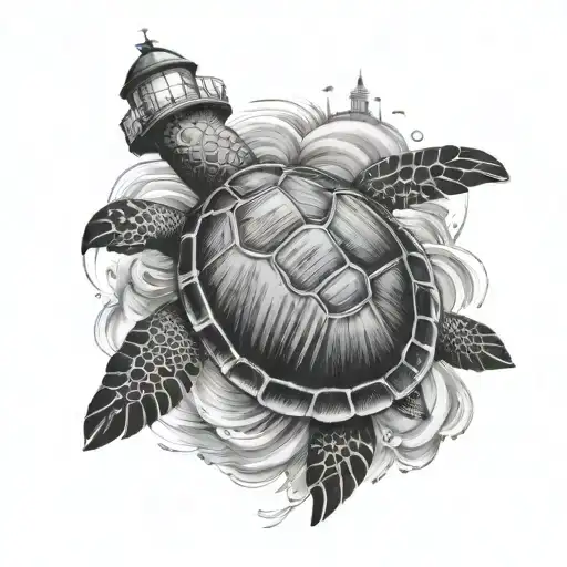lighthouse sea turtle tattoo design idea