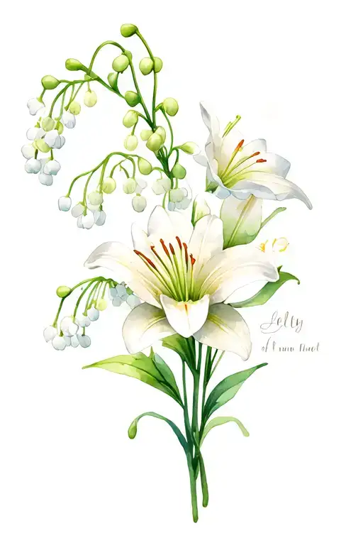 Larksphur and Cosmos with Lily of the valley flower tattoo design idea